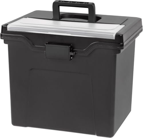 IRIS USA File Box Organizer with Lid, Letter File, Portable Handle, Black