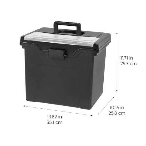 IRIS USA File Box Organizer with Lid, Letter File, Portable Handle, Black - Image 3