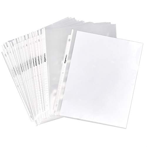 Amazon Basics Sheet Protectors for 3 Ring Binder, Lightweight, Acid-Free, Clear Plastic Sleeves, Letter Size, 8.5 x 11 Inch, 100-Pack