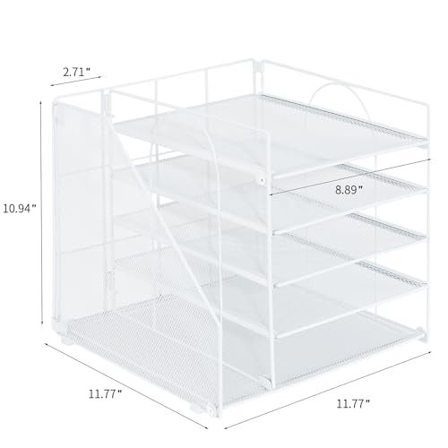 LEKETREE Desk Organizers and Accessories, 5-Tier Paper Letter Tray Organizer with File Holder, Desktop Organizer for Office Supplies (White) - Image 3