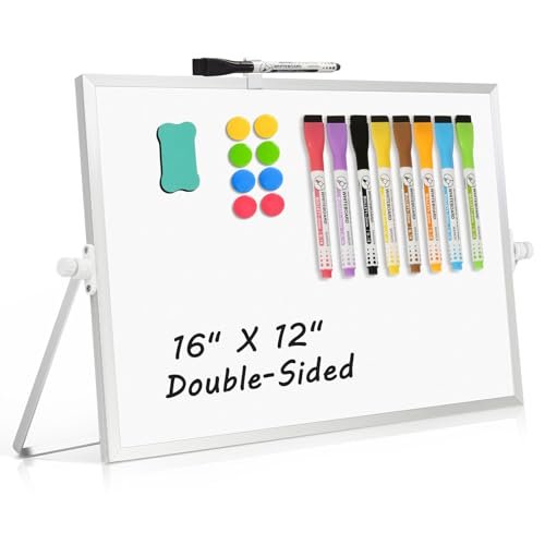 Double-Sided Magnetic White Board with Stand, 16" x 12"