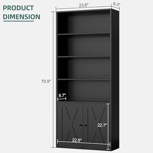 Shintenchi 6 Tier Bookshelf with Doors, Tall Standing Bookcase - Image 3