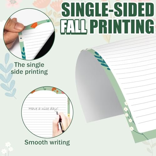 250Pcs Cute Stationery Paper and Envelope Set with 100 Letterhead Papers and 50 Envelopes,10 Design for Letter Writing Invitations Computer Holidays Party Notes, 8.5x11 Inch- Lined Flower - Image 3