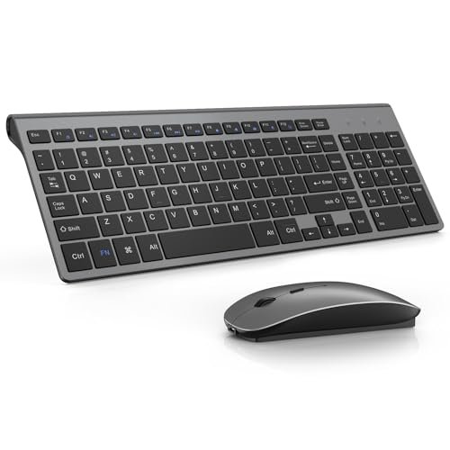 GAMCATZ Wireless Keyboard and Mouse Combo, 2.4G Slim Compact Ergonomic Keyboard and Rechargeable Silent USB Mouse for Computer, Desktop, PC, Laptopï¼Macï¼MacBook,Computer-Grey