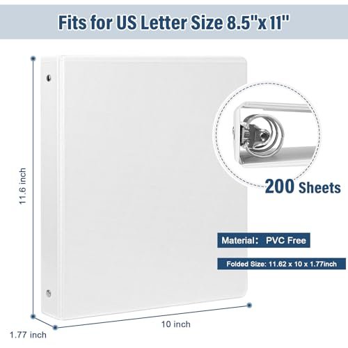 1-Inch 3-Ring-Binder with Pockets, 1'' Basic Binders 1-inch View Round Binders Holds 200 Sheets US Letter Size 8.5'' x 11'' - Bundle Packs Perfect for Home, Office, and School (1-inch) - Image 2