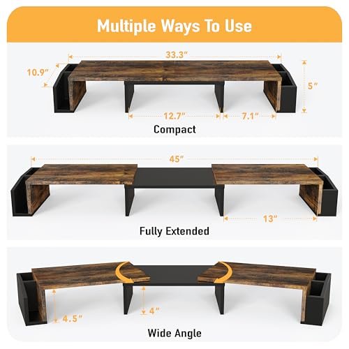Simple Houseware Desk Dual Monitor Stand Riser with Drawer, Rustic Brown - Image 3