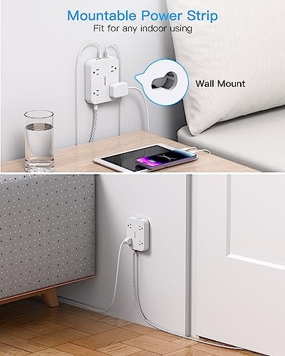 Flat Plug Extension Cord, 4 Widely Power Strip with 4 USB Ports(2 USB C) - Image 5