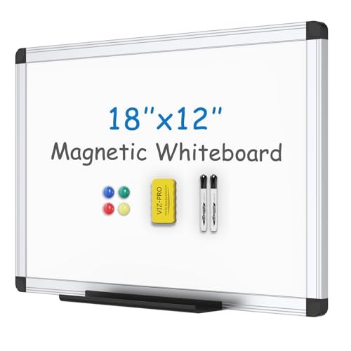 VIZ-PRO Magnetic Whiteboard, 18 x 12 Inches, Dry Erase Board for Wall