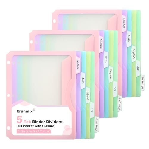 15 Counts Dividers with One Full Pocket, 5-Tab Binder Dividers for 3 Ring Binder, Recipe Binder Dividers for US Letter Size 8.5 x 11', Index Dividers for Back to School, Pastel Color (3)
