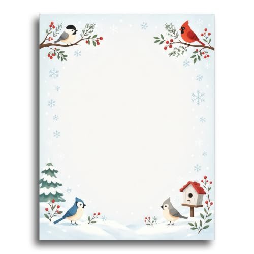 Winter Songbirds Christmas Stationery Paper 8.5" x 11" - 50 Sheets