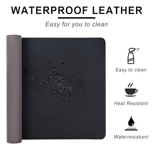 Leather Desk Pad Protector,Non-Slip Desk Pad(Black, 23.6" x 13.7") - Image 2