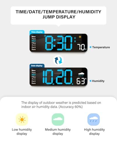 Digital Wall Clock, Digital Clock Large Display with Remote Control, Corded LED Alarm Clocks with Date, Week, Temp, Humidity, Auto DST, Countdown, for Living Room Bedroom Classroom Office (Blue) - Image 4
