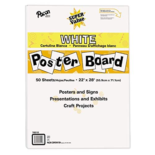Pacon Super Value Poster Board, Uncoated, 22" x 28", White, 50 Sheets