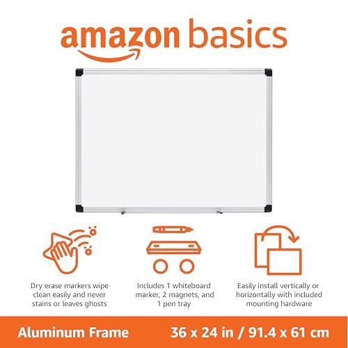 Amazon Basics Magnetic Dry Erase Whiteboard, 36"W x 24"H, Aluminum Frame, Silver/White, Easy to Install and Clean - Image 2