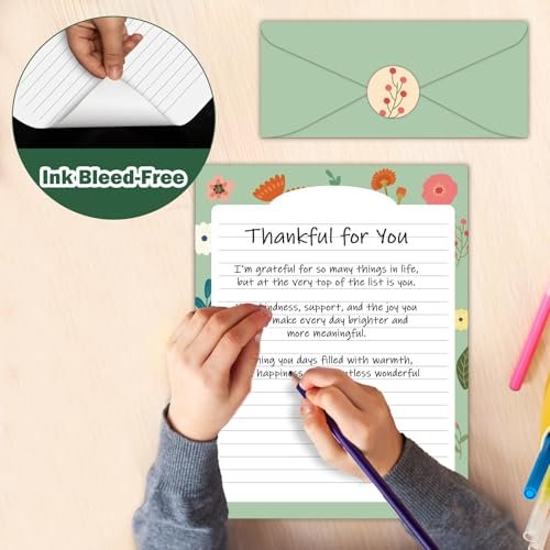250Pcs Cute Stationery Paper and Envelope Set with 100 Letterhead Papers and 50 Envelopes,10 Design for Letter Writing Invitations Computer Holidays Party Notes, 8.5x11 Inch- Lined Flower - Image 4