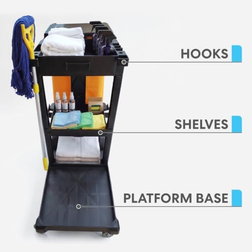 Simpli-Magic Janitorial Cart, 330 lbs Capacity – 3-Shelf Commercial Housekeeping Cleaning Cart on Wheels, 25 Gallon Bag with Lid – Stable, Smooth Movement - Image 3