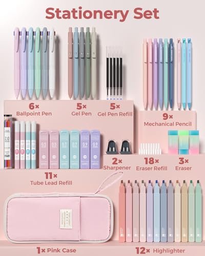 Four Candies 56PCS School Supplies with Pencil Case, Stationery Set, Pink - Image 2