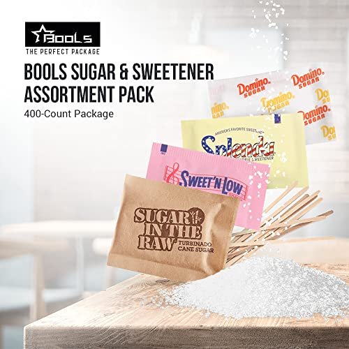 Sugar & Sweetener Assortment Packets Packaged by Bools, Sugar Packets, Splenda, Sweet'N Low, Brown Sugar, Plus Bools Wooden Coffee Stirrers (400 Pack)Sugar Packets for Home, Office, Coffee, Bar, Gift - Image 3