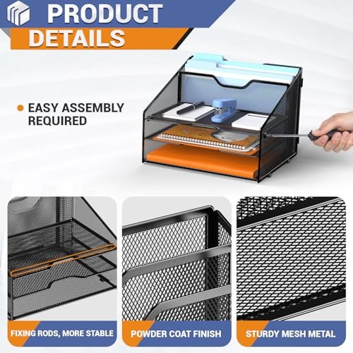 GAWERK Desk File Organizer Paper Letter Tray File Holder Office Rack, Black - Image 3