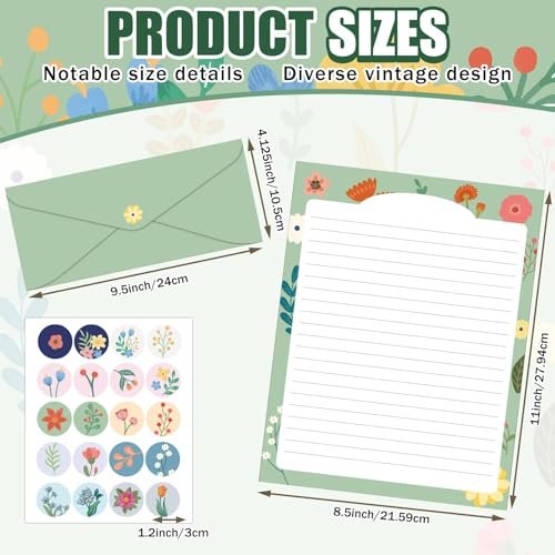 250Pcs Cute Stationery Paper and Envelope Set with 100 Letterhead Papers and 50 Envelopes,10 Design for Letter Writing Invitations Computer Holidays Party Notes, 8.5x11 Inch- Lined Flower - Image 2