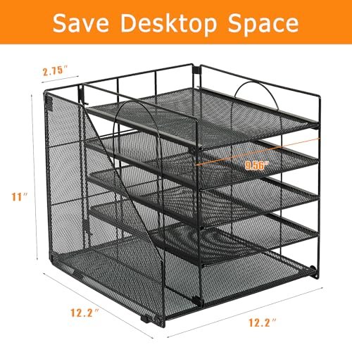 LEKETREE Desk Organizers and Accessories, 5-Tier Paper Letter Tray Organizer with File Holder, Desktop Organizer for Office Supplies (Black) - Image 4