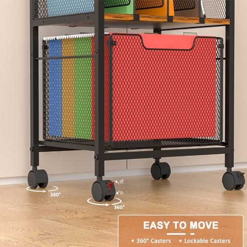 Tiaoheka Rolling File Cabinet with Adjustable Dividers, Vertical Filing Cabinet with Storage Drawer on Lockable Wheels, Hanging File Organizer Beside Under Desk for Office, Home(Patent Pending) - Image 4