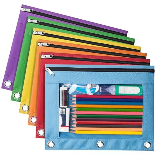 Forvencer 6 Pack Pencil Pouches for 3 Ring Binder, Smooth Zipper Pencil Bag
