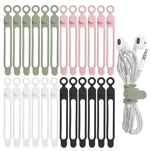 24Pcs Silicone Cable Ties, Cord Organizer Cable Management-Multi