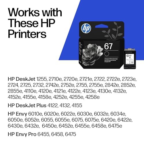 HP 67 Black Ink Cartridge | Works with DeskJet 1255, 2700, 4100 and Envy 6000, 6400 Series, Eligible for Instant Ink, 3YM56AN | Packaging May Vary - Image 2