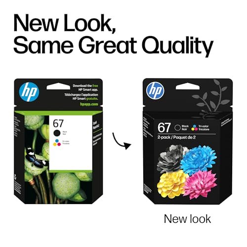 HP 67 Black/Tri-Color Ink Cartridges (2-Pack) | Works with DeskJet 1255, 2700, 4100, Envy 6000, 6400 | Instant Ink Eligible | 3YP29AN | Packaging May Vary - Image 3