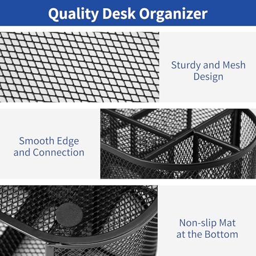 EOOUT Desk Organizer, Pencil Holder for Desk, Mesh Office Desk Accessories with 8 Compartments and 1 Drawer Stationery Holder School Supplies - Image 4
