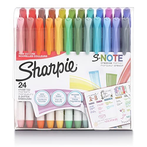 Sharpie S-Note Creative Markers, Pastel Highlighters, Art Marker Set, Assorted Colors, Chisel Tip, 24 Count - School, Home, and Office Use, Teacher Supplies