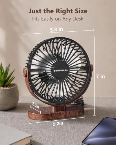 SWEETFULL Small USB Desk Fan, Desktop Table Fan, Quiet Office Mini - Black - Image 3