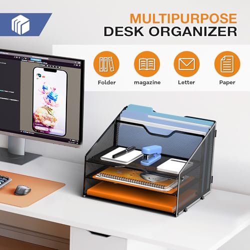 GAWERK Desk File Organizer Paper Letter Tray File Holder Office Rack, Black - Image 4