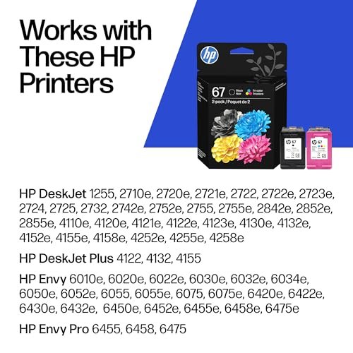 HP 67 Black/Tri-Color Ink Cartridges (2-Pack) | Works with DeskJet 1255, 2700, 4100, Envy 6000, 6400 | Instant Ink Eligible | 3YP29AN | Packaging May Vary - Image 2