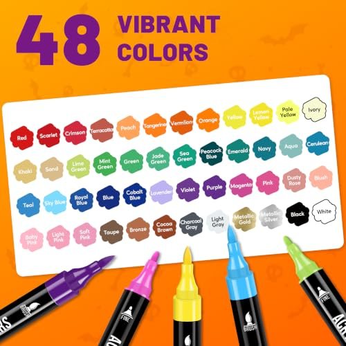 Pagather Acrylic Paint Markers, 48 Colors Dual Tip Fine & Brush Pens Set - Image 3
