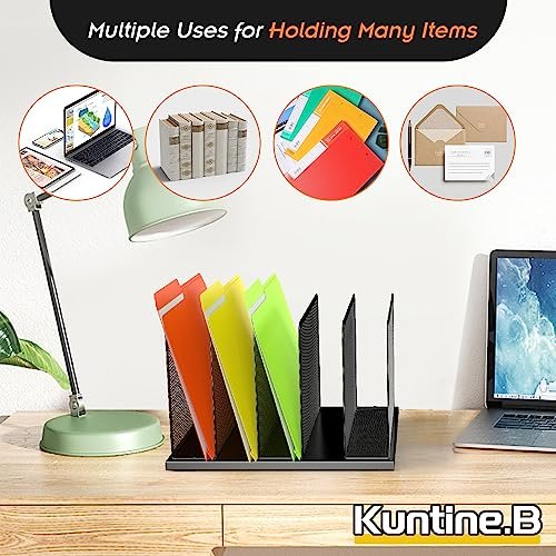 Kuntine.B Desk File Organizer Upright Mesh Desktop Organizer File Sorter Office Organization File Holder for Home, Office & Classroom (Black, 1 Pack 5-Section) - Image 5