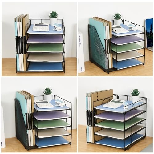 LEKETREE Desk Organizers and Accessories, 5-Tier Paper Letter Tray Organizer with File Holder, Desktop Organizer for Office Supplies (Black) - Image 5