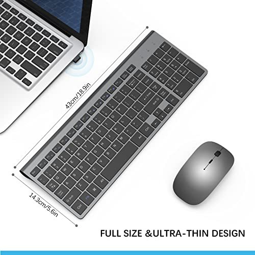 GAMCATZ Wireless Keyboard and Mouse Combo, 2.4G Slim Compact Ergonomic Keyboard and Rechargeable Silent USB Mouse for Computer, Desktop, PC, Laptopï¼Macï¼MacBook,Computer-Grey - Image 4