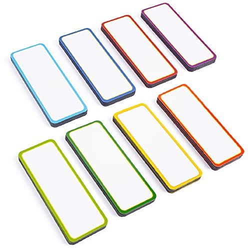 Availey 48 Pieces (3.2 x 1.2) - Colored Border Magnetic Dry Erase Labels - Reusable Strips for Classroom Home Office Garage Refrigerator Blank Writable Erasable Cards Name Tags Students Locker Shelf