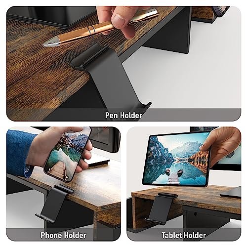 Simple Houseware Desk Dual Monitor Stand Riser with Drawer, Rustic Brown - Image 4