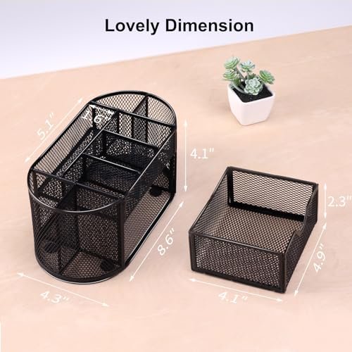EOOUT Desk Organizer, Pencil Holder for Desk, Mesh Office Desk Accessories with 8 Compartments and 1 Drawer Stationery Holder School Supplies - Image 2