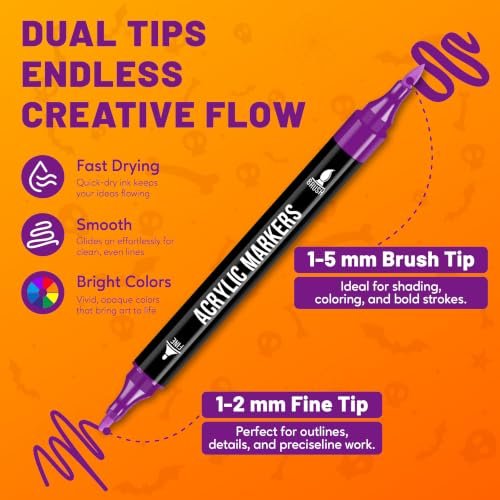 Pagather Acrylic Paint Markers, 48 Colors Dual Tip Fine & Brush Pens Set - Image 2