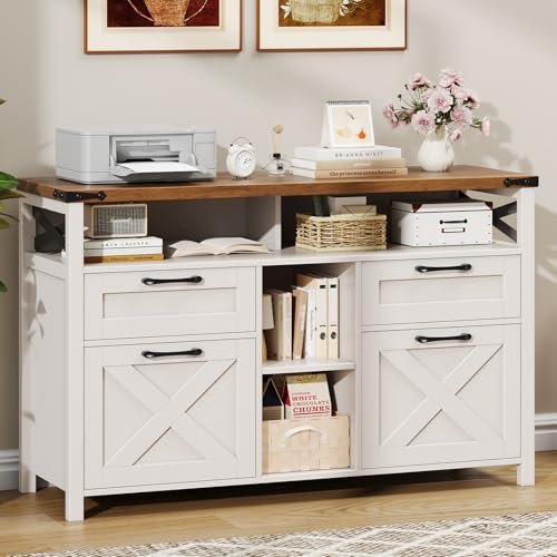 Halitaa File Cabinet with Open Storage Shelf for Home Office, Off White