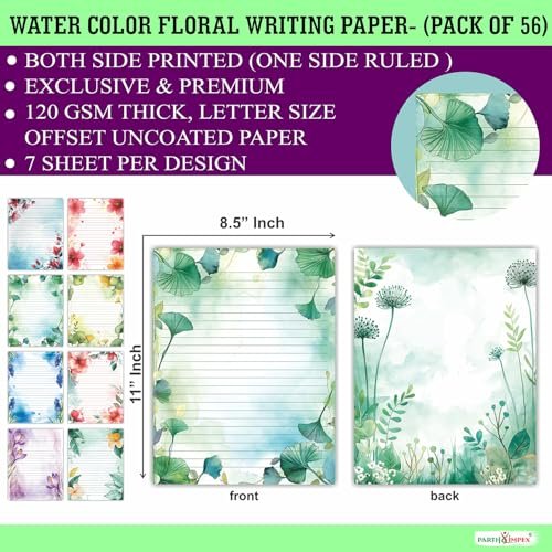 PARTH IMPEX 56 Sheets Watercolor Floral Lined Writing Paper 8.5x11 - Ruled - Image 2