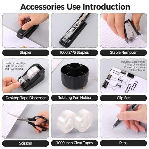 SKYDUE Black Office Supplies with Pencil Holder,Desk Accessories 11PCS - Image 4