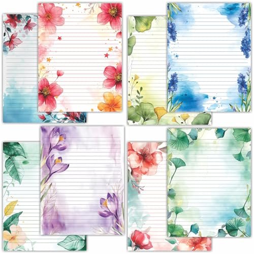 PARTH IMPEX 56 Sheets Watercolor Floral Lined Writing Paper 8.5x11 - Ruled