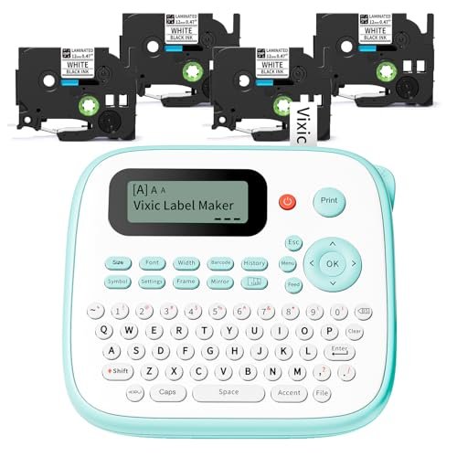 Vixic Label Maker, D210S Label Maker Machine with 4 Tapes, Keyboard Labeler