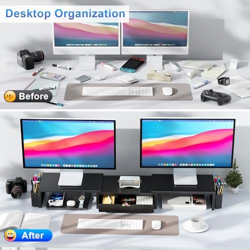 gianotter Dual Monitor Stand Riser With Drawer and 2 Pen Holders - Image 2