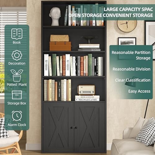 Shintenchi 6 Tier Bookshelf with Doors, Tall Standing Bookcase - Image 4